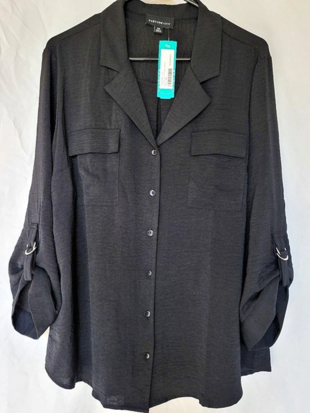 Fortune + Ivy Hannah Button Down Blouse Black Size XXL NWT